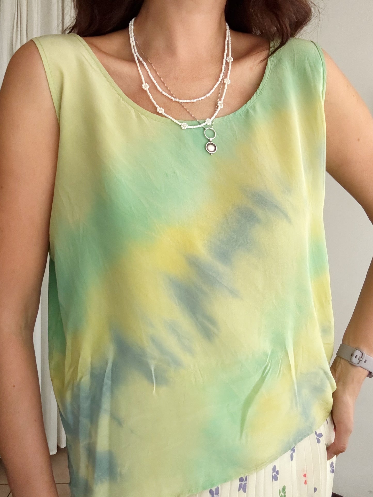 Top in seta verde tiedye L