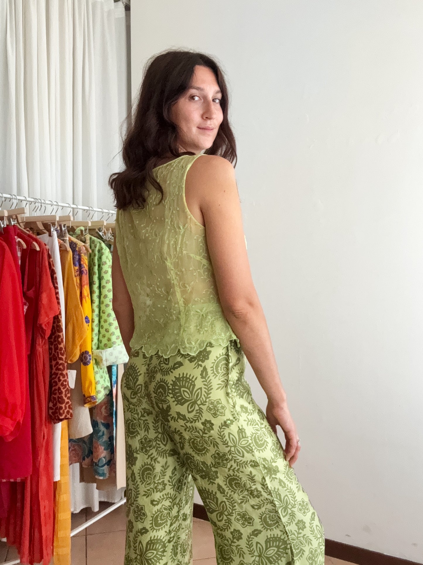 Top in seta verde S