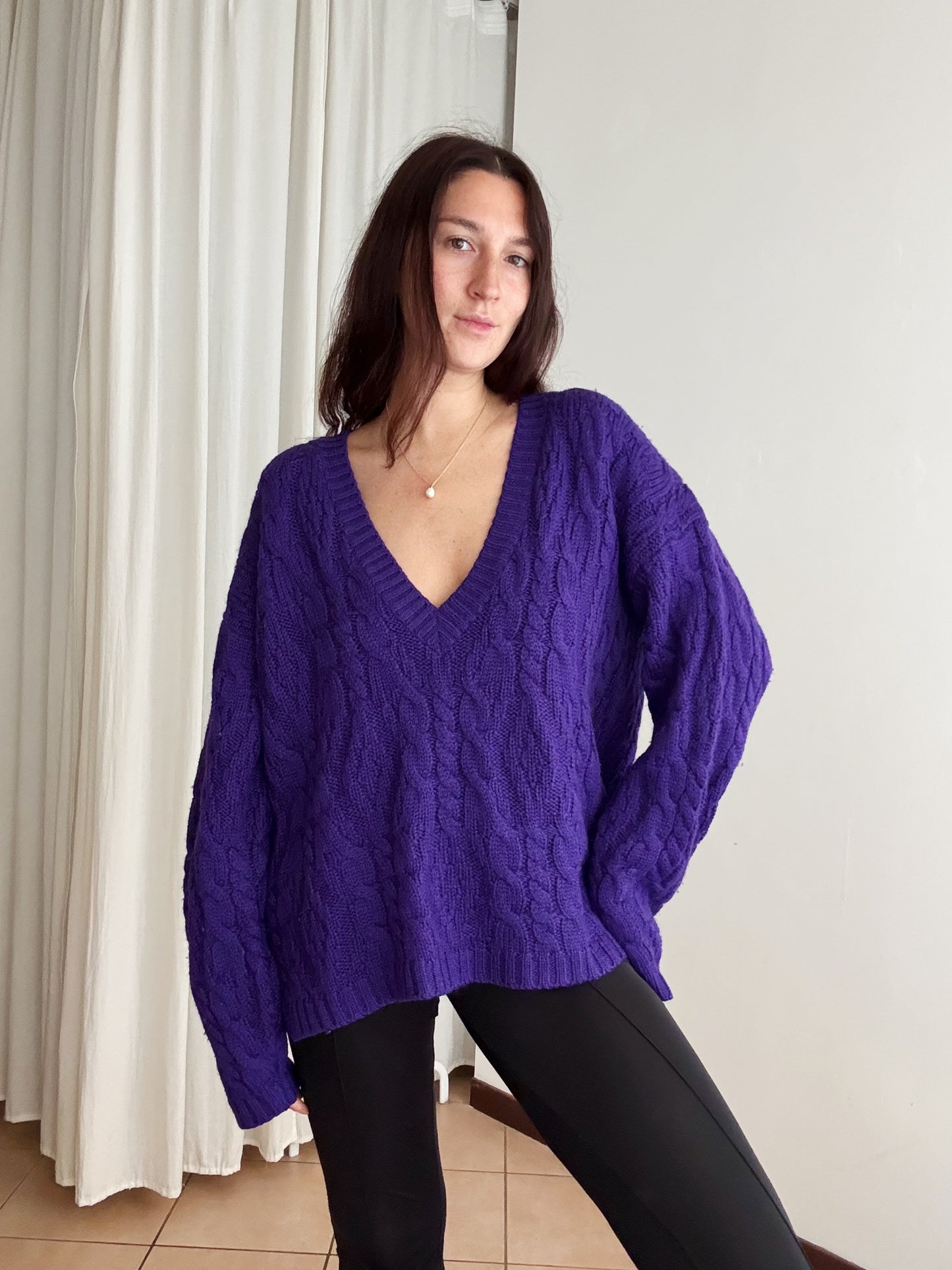 Maglione lana viola XL