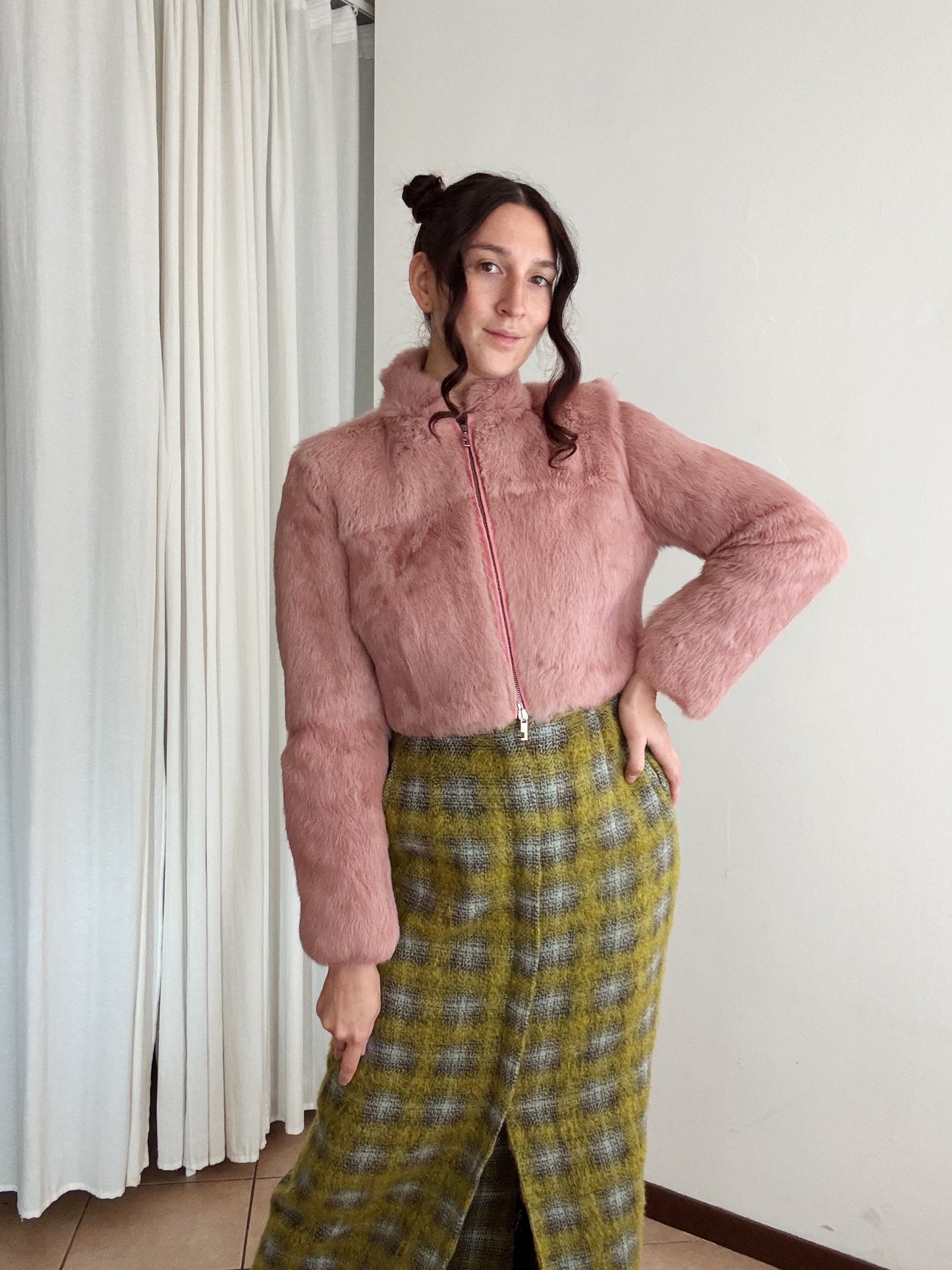 Pelliccia corta rosa M