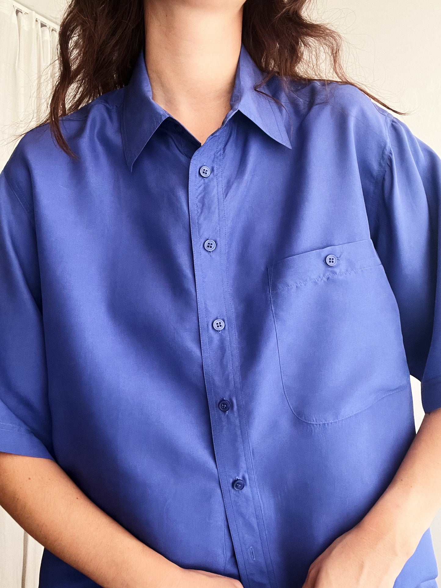 Camicia seta blu unisex M