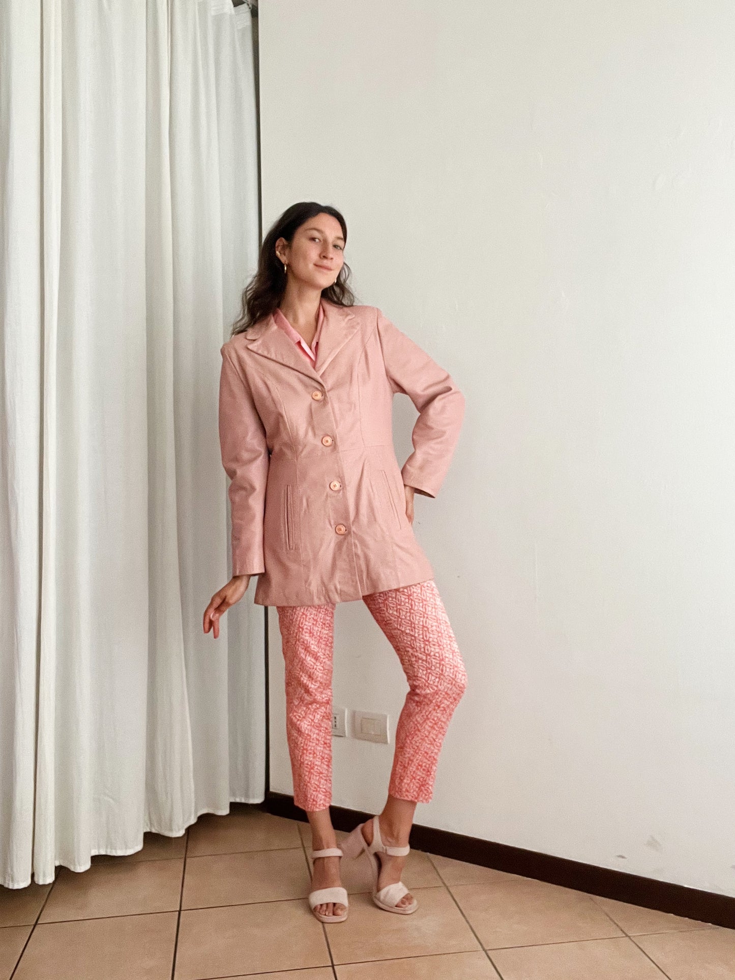 Giacca in pelle rosa M